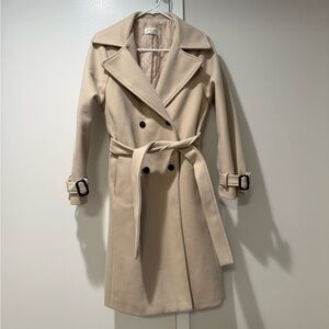 Beige Knee Length Double-Breasted Trench Coat - XS